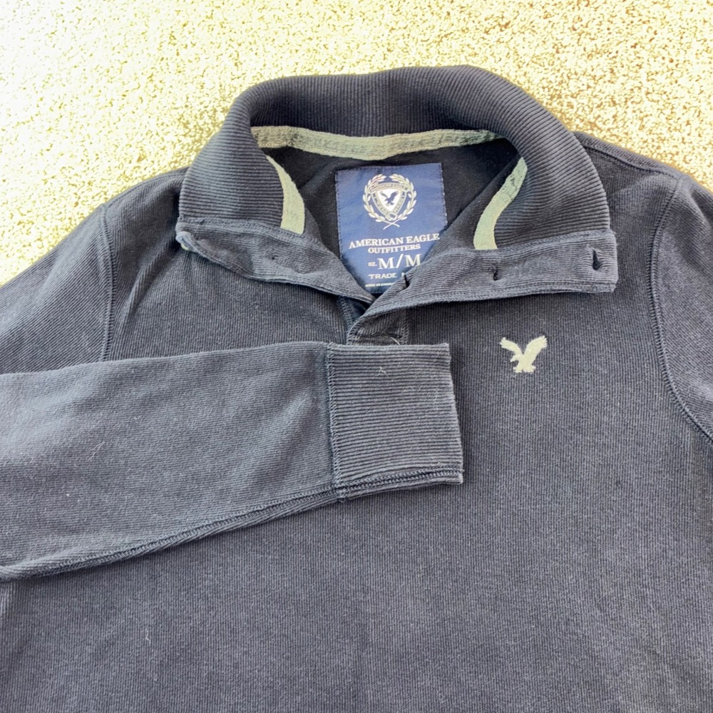 American Eagle Outfitters‎ Mens Medium Navy Blue Long Sleeve Henley Polo Shirt